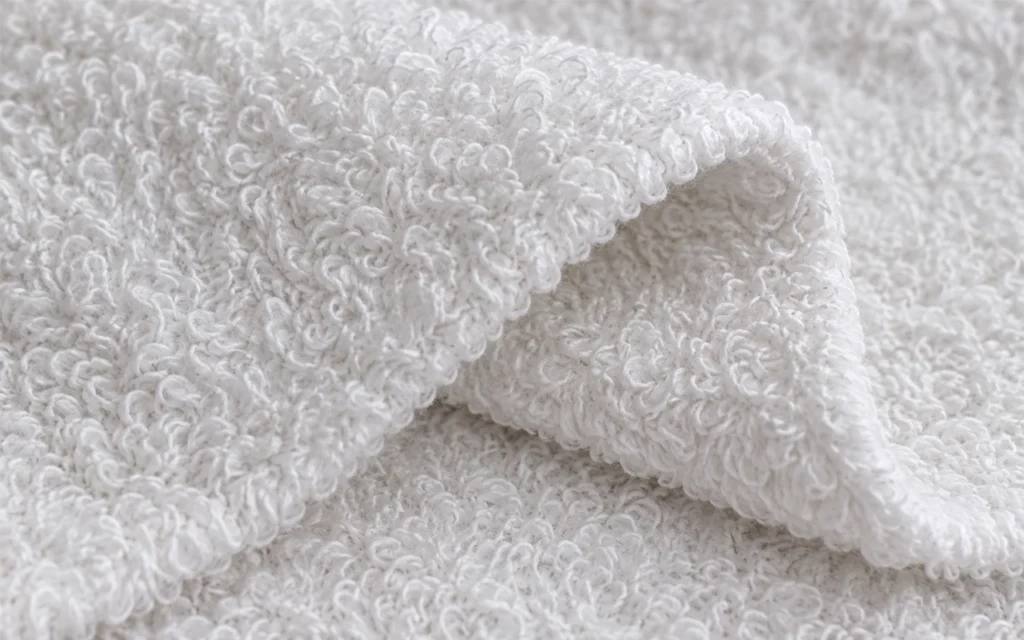 We focus on white woven double-sided cotton terry, where soft, even loops cover both surfaces to create a consistent towel-like texture suited to bath towels, hooded towels, washcloths, and bath sets.