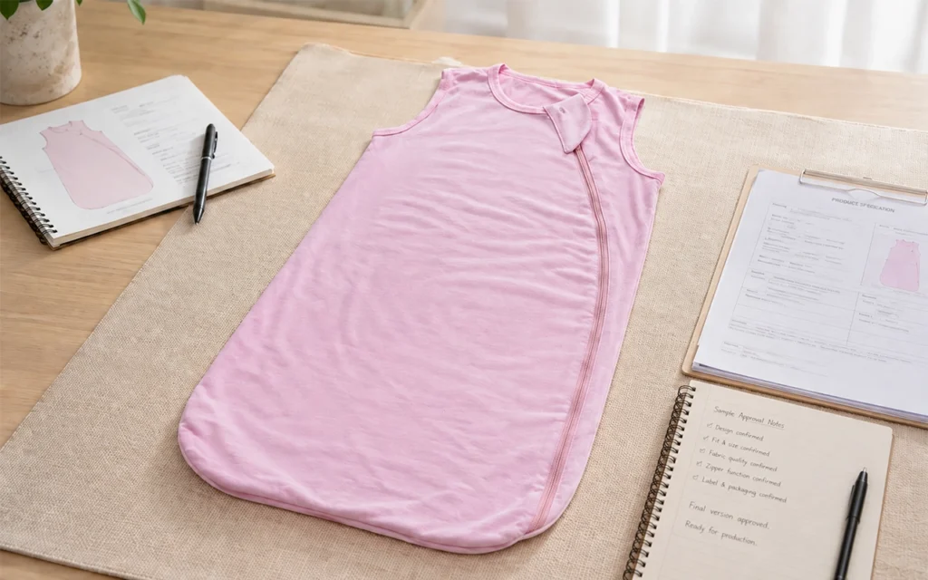 Our final B2B sample approval confirms design, sizes, fabric quality, zipper function, labels, and packaging before mass production at our Hangzhou, China OEM/ODM factory with 40+ years of experience.
