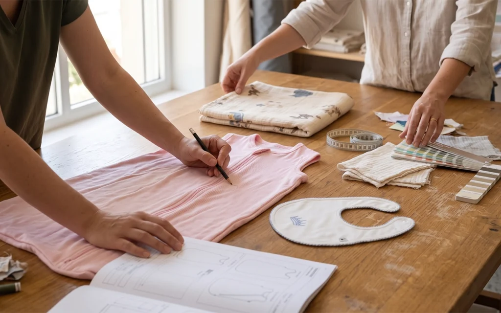Our sample review process helps B2B brands check sleep sacks, baby bibs, muslin blankets, fabrics, colors, and measurements with our Hangzhou, China OEM/ODM factory, backed by 40+ years of experience.
