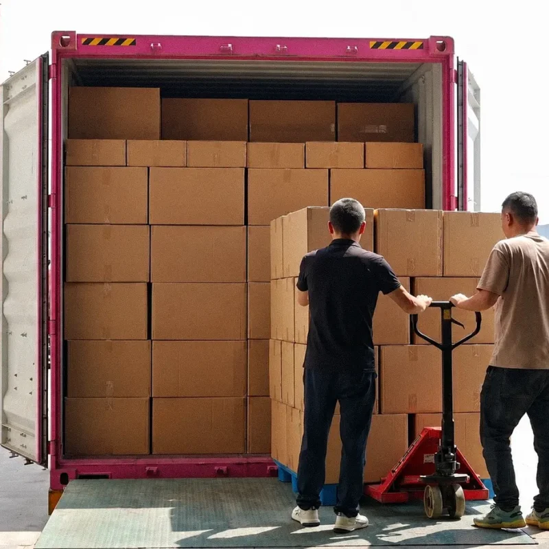 Our final Warehouse Packing & Shipping phase utilizes manual hydraulic pallet jacks. Our logistics handlers carefully stack our export-grade cartons inside our sea freight container.