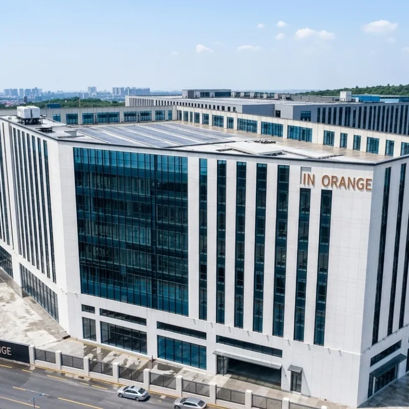 An aerial view of the modern InOrange Baby textile manufacturing factory in China. It demonstrates high-volume bulk production capacity for low MOQ, OEM/ODM nursery bedding clients globally.
